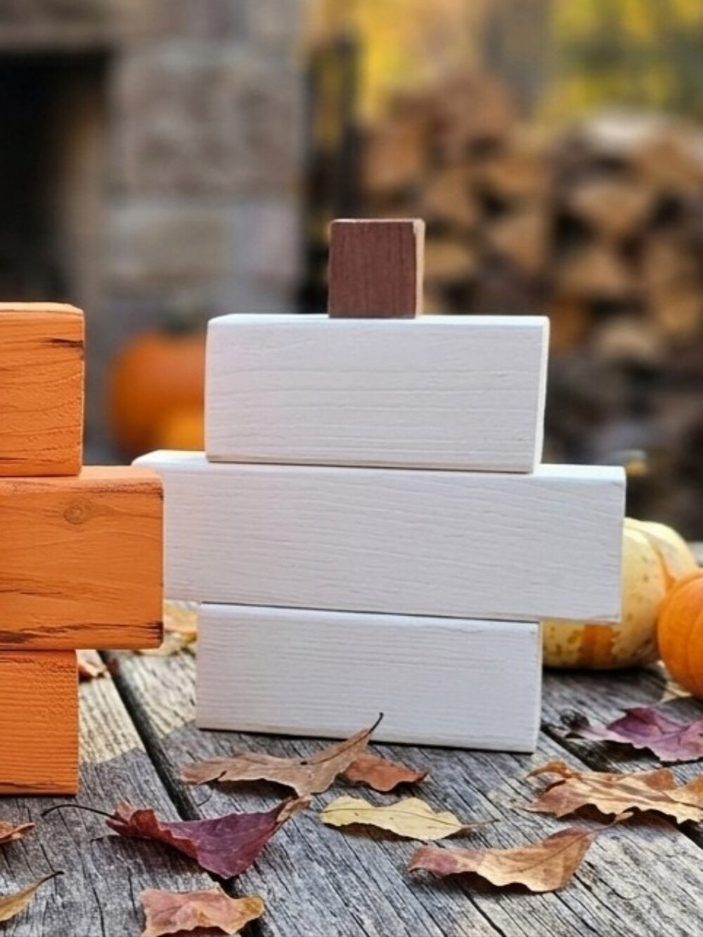 White Pumpkin Wood Handmade Unique FALL Decor
